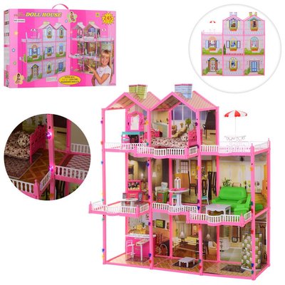 Трехэтажный Домик 6992 для кукол Барби с террасой и мебелью 6992 фото